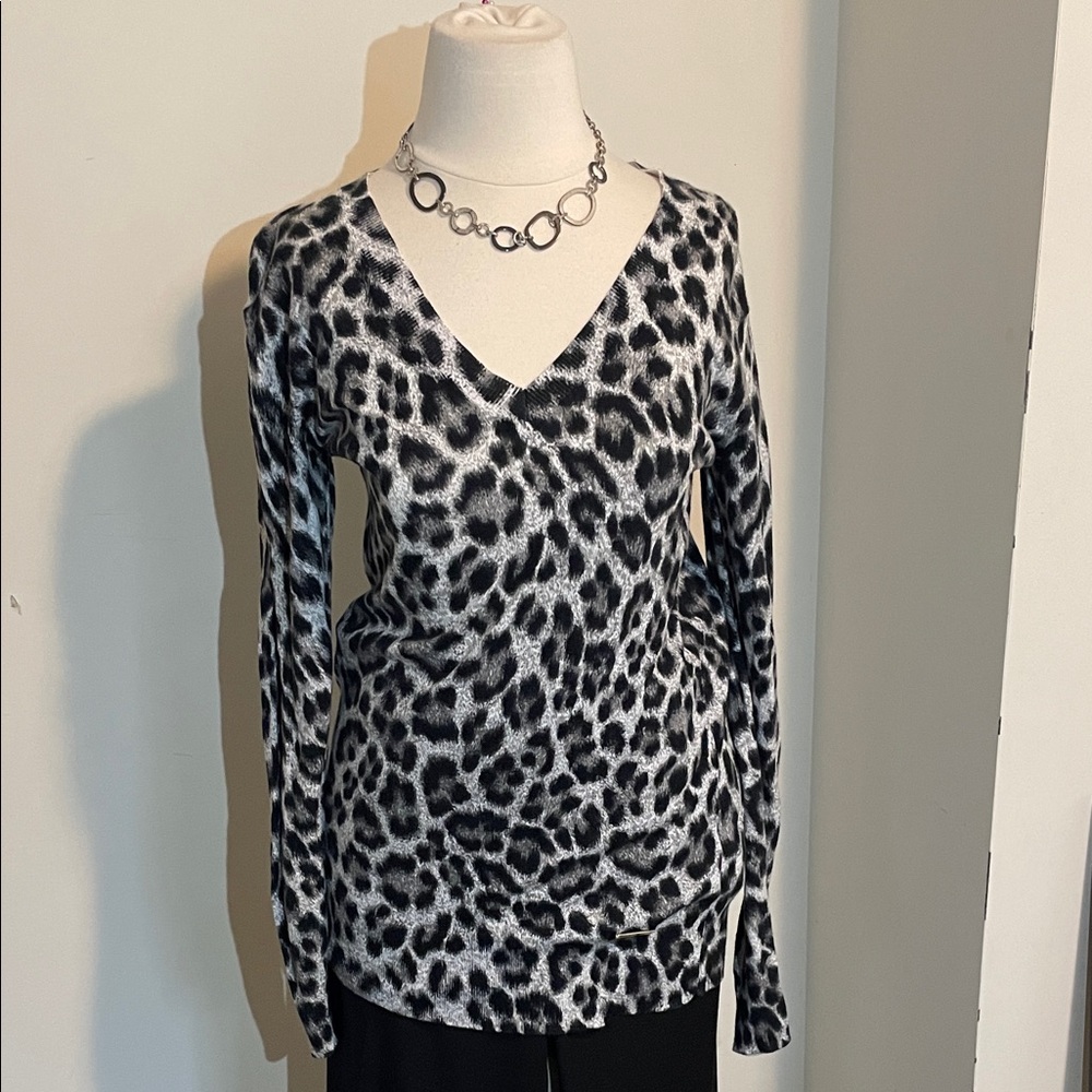 Michael Kors Monochrome Leopard Long Sleeve Top